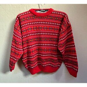 Brass Connection Womens Medium Red Fair Isle Sweater Crew Neck Dolman England